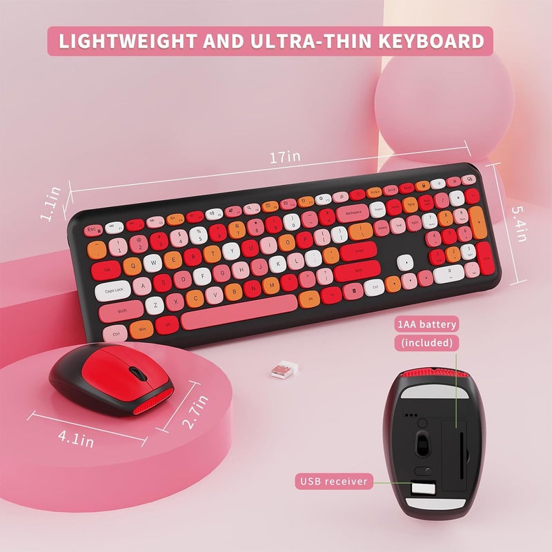 SkyGive Wireless Keyboard and Mouse Combo, Colorful Ergonomic Full Size Retro Low-Noise Keyboard with Cute keycaps, Compatible with Windows, PC, Perfer for Home and Office Keyboards (Black) - Image 4